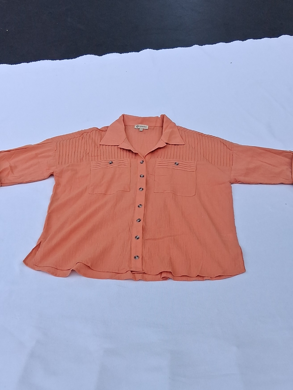 Democracy Peach-Orange Button-Front‎ Blouse